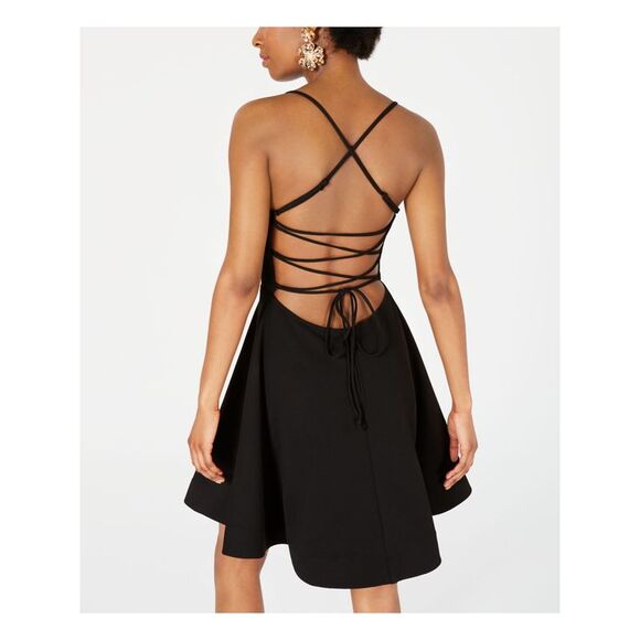 B DARLIN Womens Black Up Spaghetti Strap Fit + Flare Dress Juniors 11\12 - Picture 2 of 4